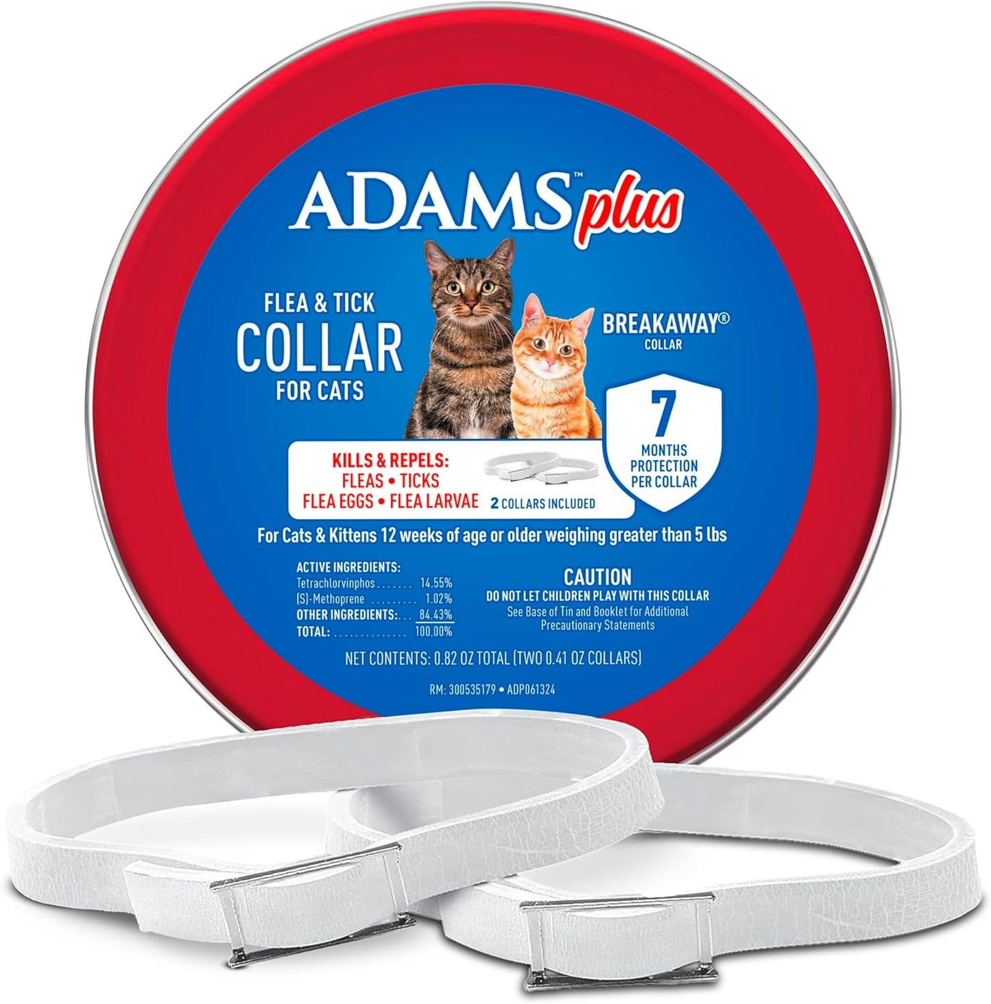 Adams Plus Flea & Tick Collar for Cats | Breakaway Collar | 2pk | 7 Months Protection | Kills & Repels Fleas, Flea Eggs, Flea Larvae and Kills Ticks, Nymphs, and Tick Larvae, White