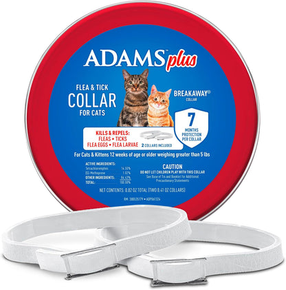 Adams Plus Flea & Tick Collar for Cats | Breakaway Collar | 2pk | 7 Months Protection | Kills & Repels Fleas, Flea Eggs, Flea Larvae and Kills Ticks, Nymphs, and Tick Larvae, White