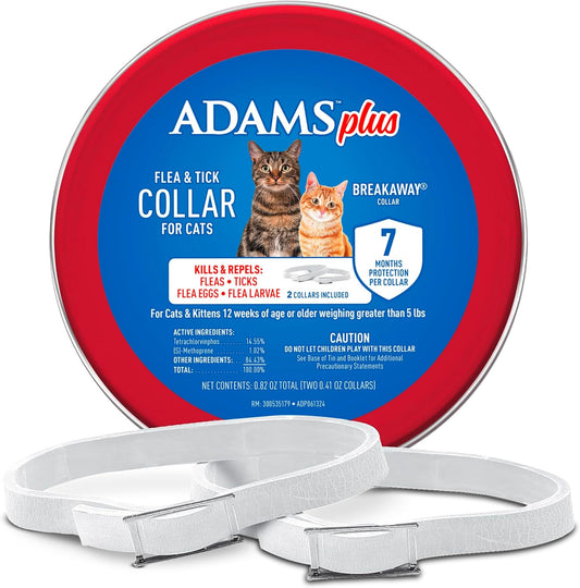 Adams Plus Flea & Tick Collar for Cats | Breakaway Collar | 2pk | 7 Months Protection | Kills & Repels Fleas, Flea Eggs, Flea Larvae and Kills Ticks, Nymphs, and Tick Larvae, White