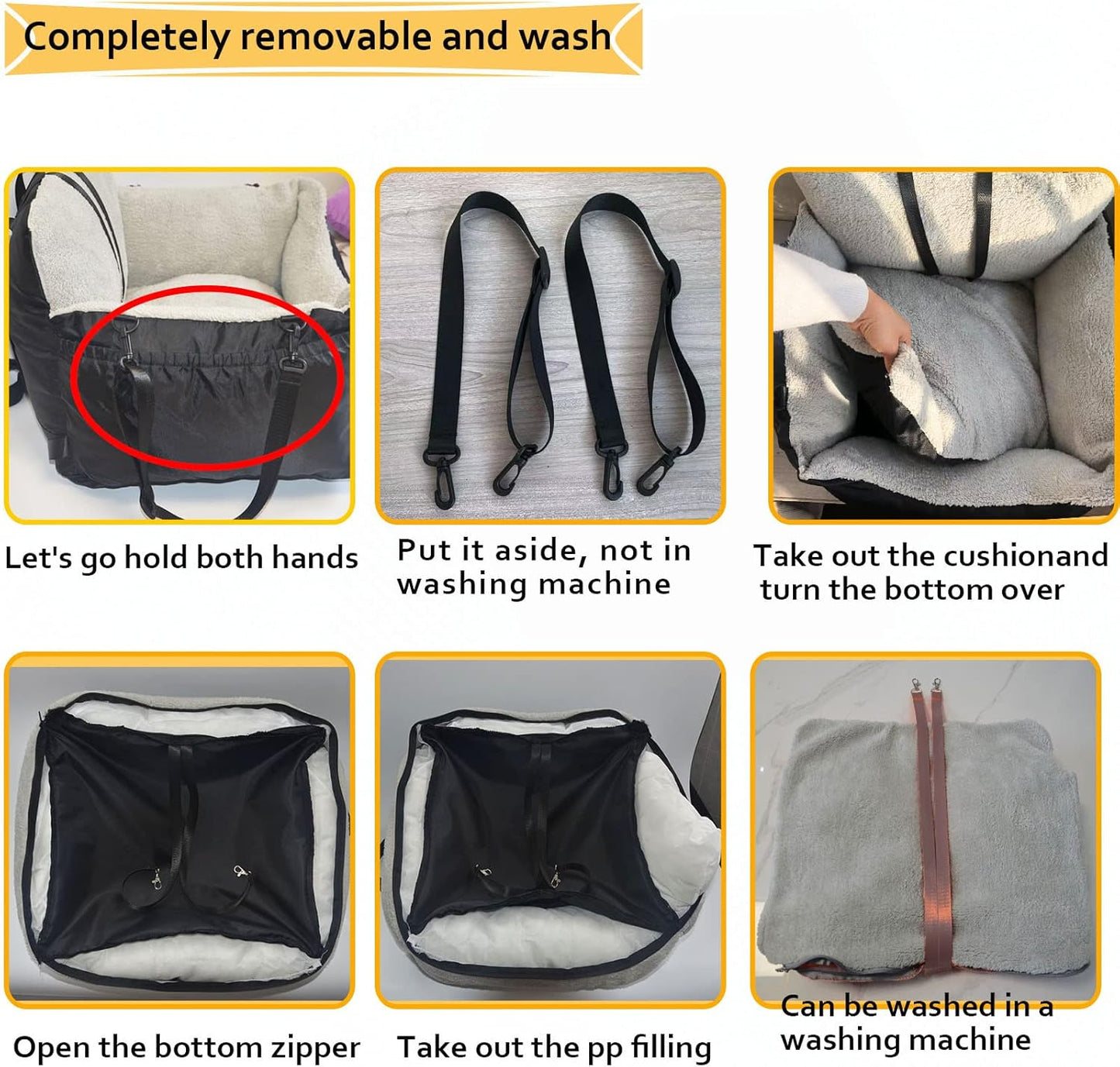 Small Dogs Car Seat,Fully Detachable and Washable Ultra Soft Car Travel Bed, with Clip-on,Two Portable Handle and Storage Pockets Puppy Dog Booster Seats,Portable DogCar Travel Carrier Bed