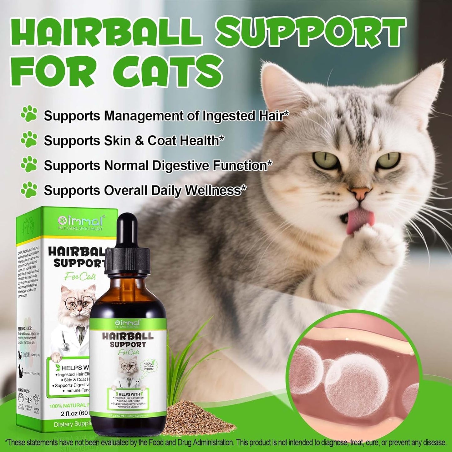 Cat Hairball Remedy Drops, Hairball Treatment for Cats, Supports Skin & Coat, Digestion, Cat Furball Treatment, Helps Eliminate and Prevent Hairballs for Indoor Cats and Kittens, 2 fl oz