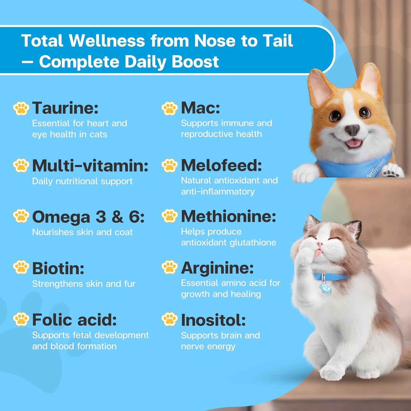 Feline Vitality Cat Supplement – Lickable Paste for Cat Immune Support & Cat Skin Allergy Relief – Daily Multi-Vitamin with Omega 3, Biotin, Prebiotics, Mac, Taurine – 30 Sachets