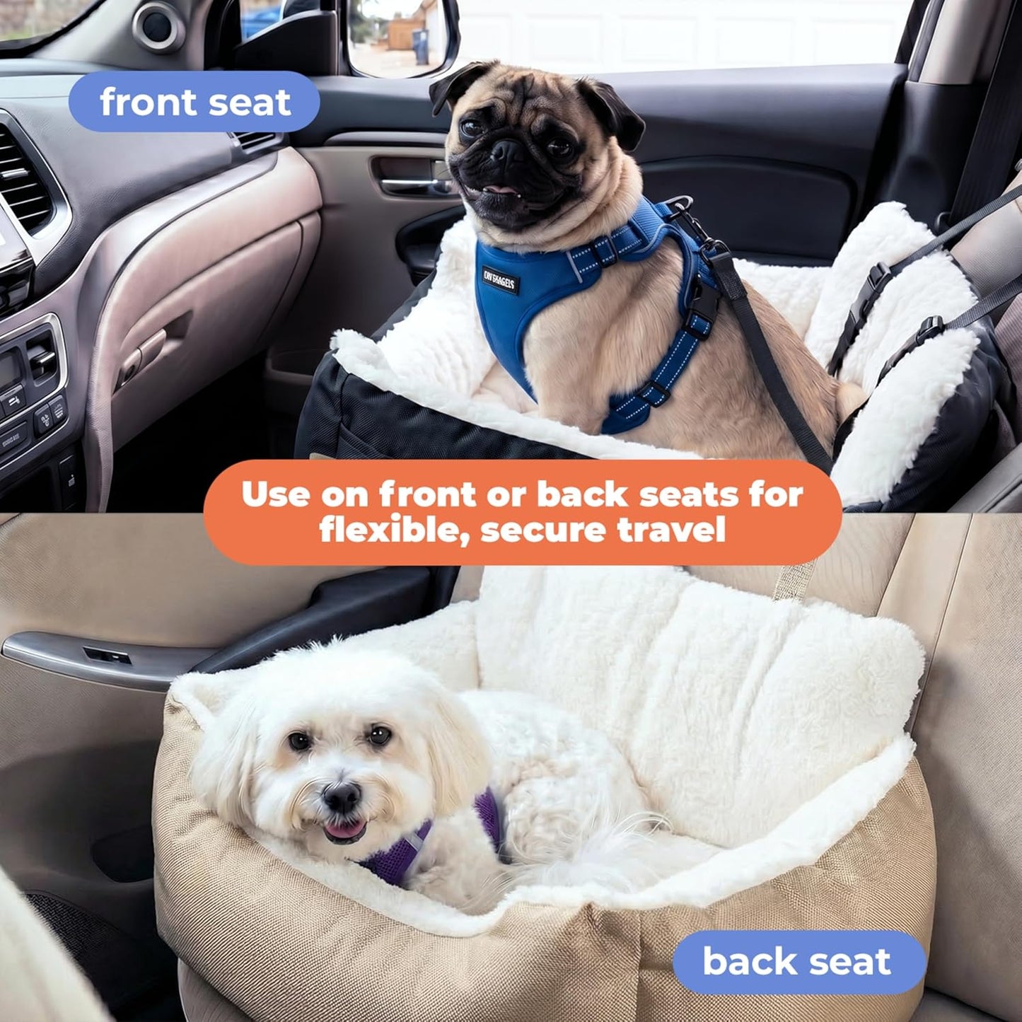Best Pet Supplies Elevated Dog Car Seat for Small Dogs, Booster Seat with Safety Tether & Storage, Washable Travel Pet Seat for Front or Back Seat, Up to 25 lbs - Brown - 21 x 20 x 14