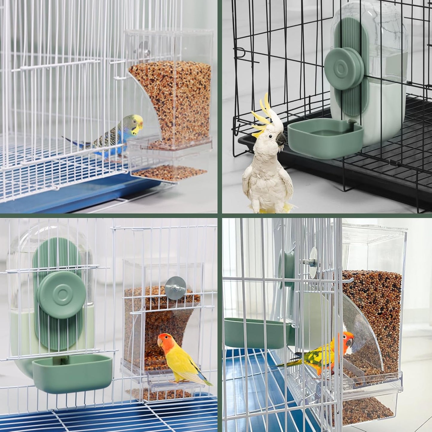 No Mess Bird Feeder & Water Dispenser Set - Automatic Feeding & Hydration, Parakeet Cage Accessories for Parrots, Cockatiels, Finches, Lovebirds & Budgies