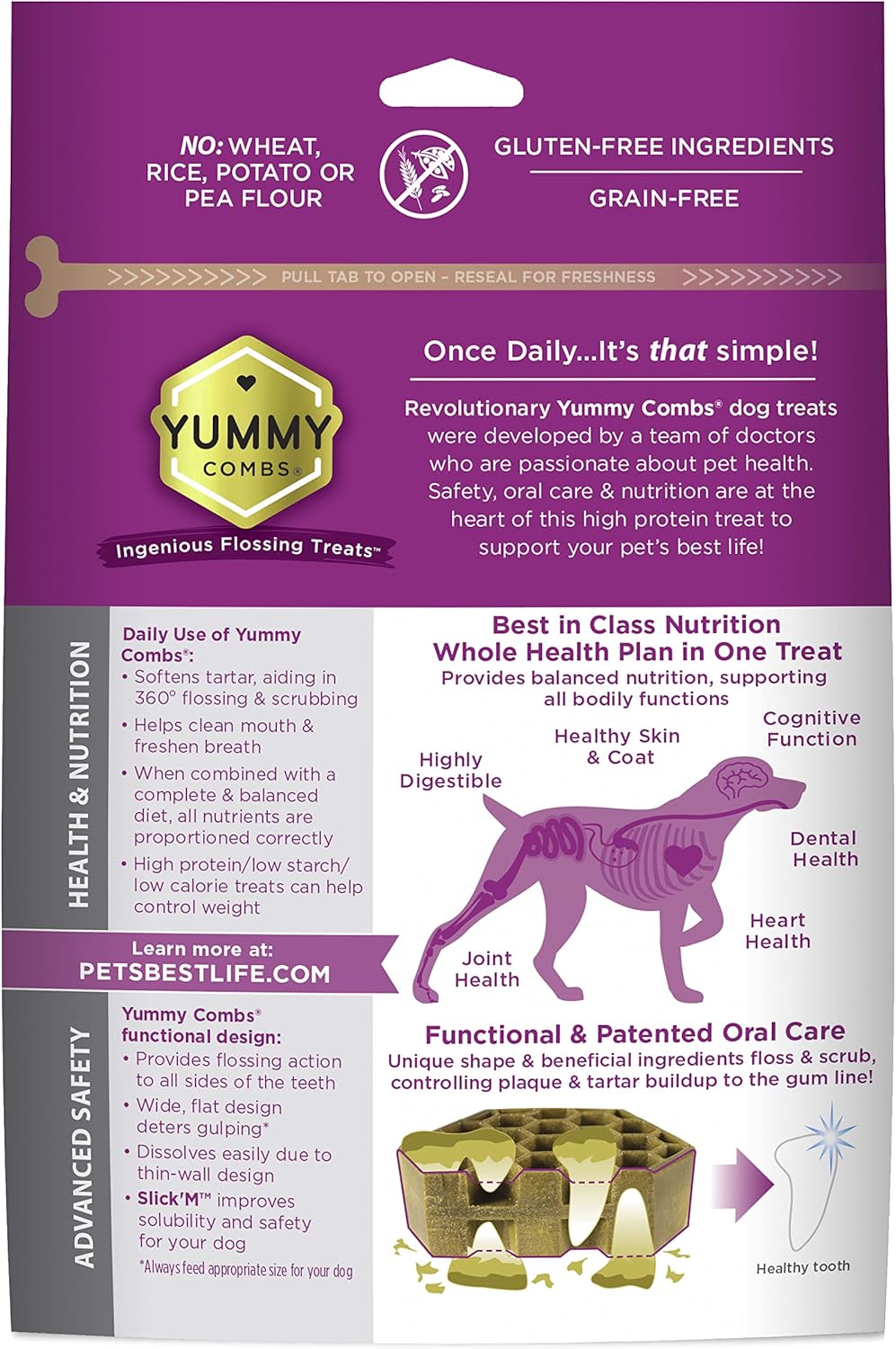 Yummy Combs Dog Dental Treats – Vet VOHC Approved – Delicious Chicken Protein – Removes Tartar with Cleaning Comb Shape – Dental Dog Treats for Extra Large Dogs (12oz, 6 Count)