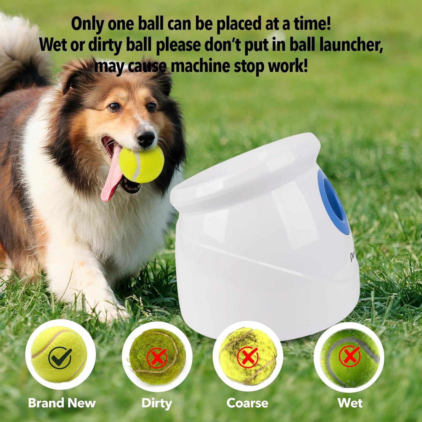 Pet Prime Dog Automatic Ball Launcher for Large Dogs Ball Thrower Machine Outdoor Indoor Use Interactive Dog Toy Adjustable Distance 10-40ft - Included 6 PCS 2.5” Tennis Balls and a Whistle