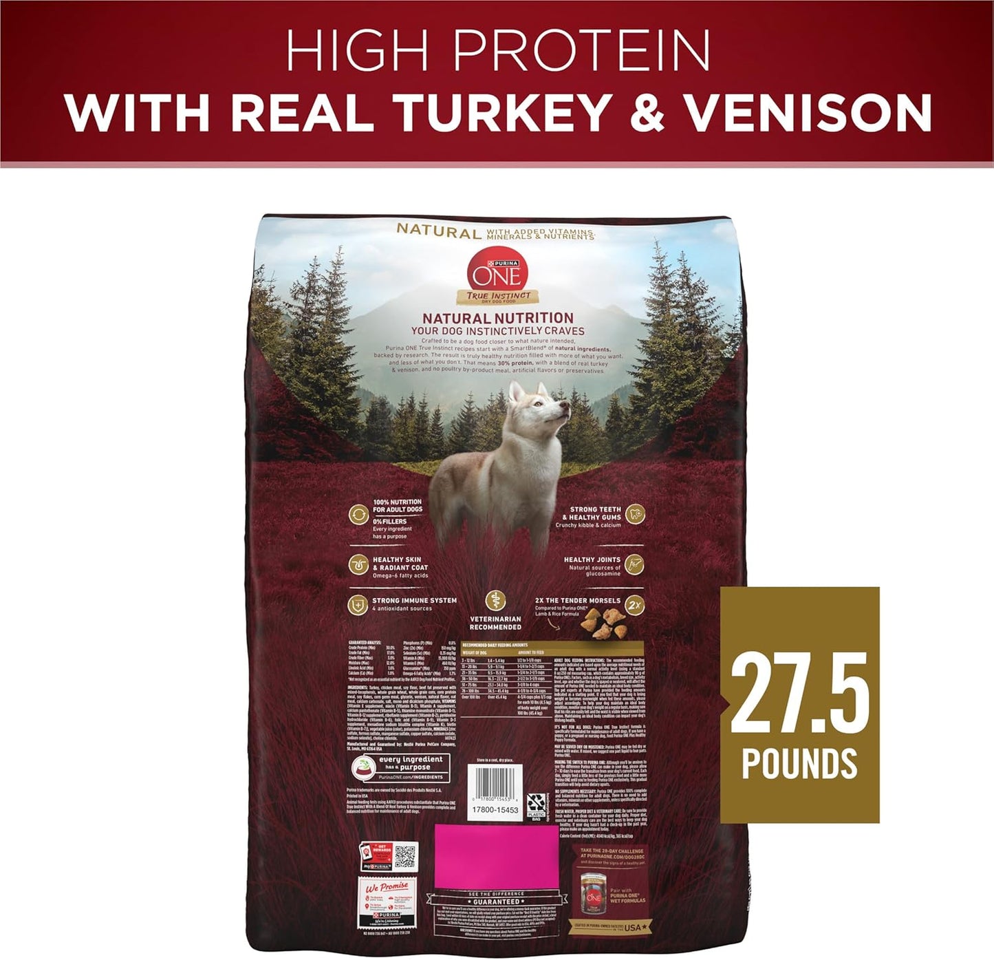 Purina ONE True Instinct With A Blend Of Real Turkey and Venison Dry Dog Food - 27.5 lb. Bag