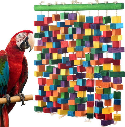 Large Bird Toy, 20in Parrot Toys for Cage, Multicolored Natural Chew Wooden Blocks for Medium to Large Macaws, Amazon, African Grey, Cockatoos