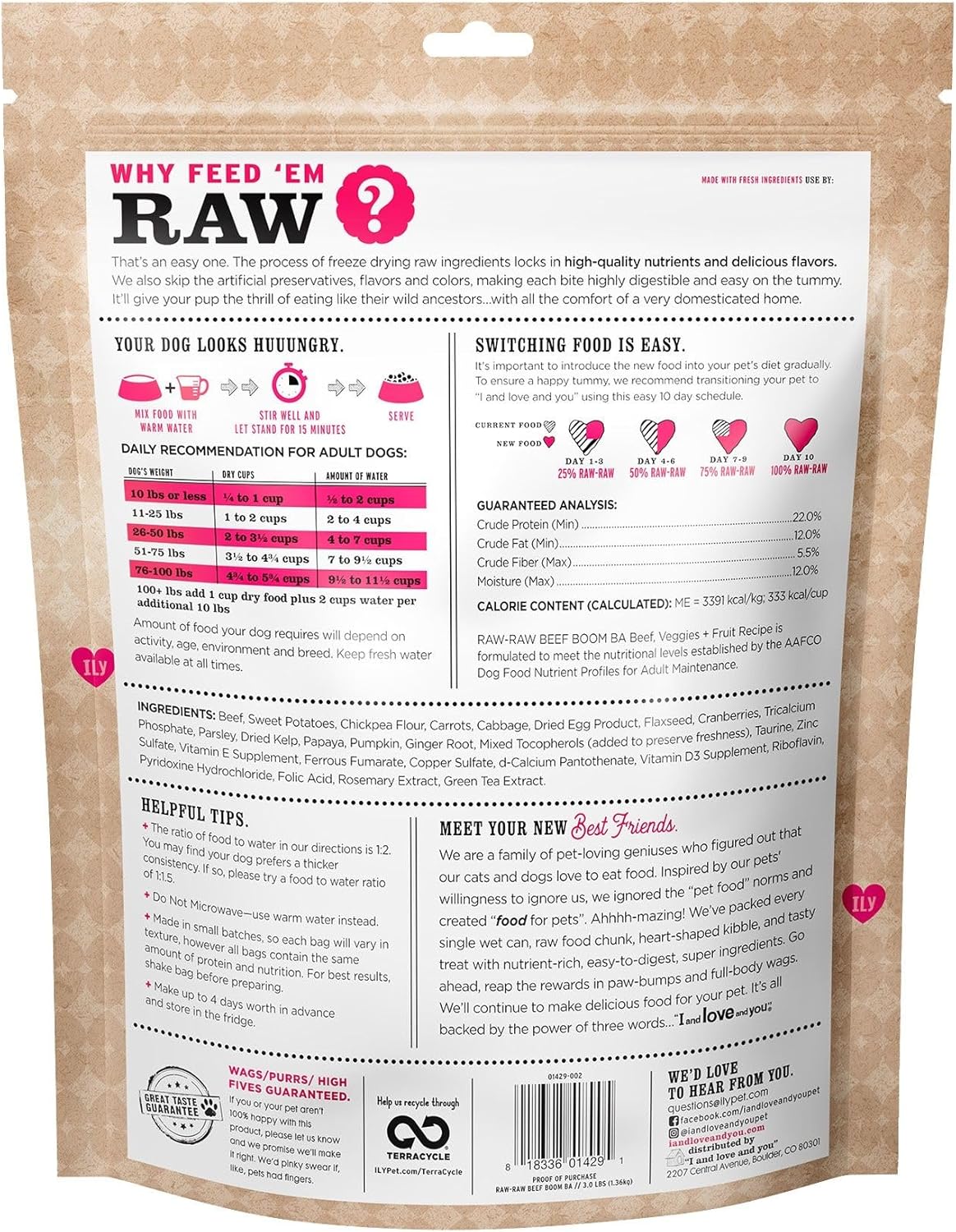 I and Love and You Stir and Boom Dehydrated Freeze Dried Raw Dog Food - Beef - Grain Free, Real Meat, No Fillers, 3lb Bag