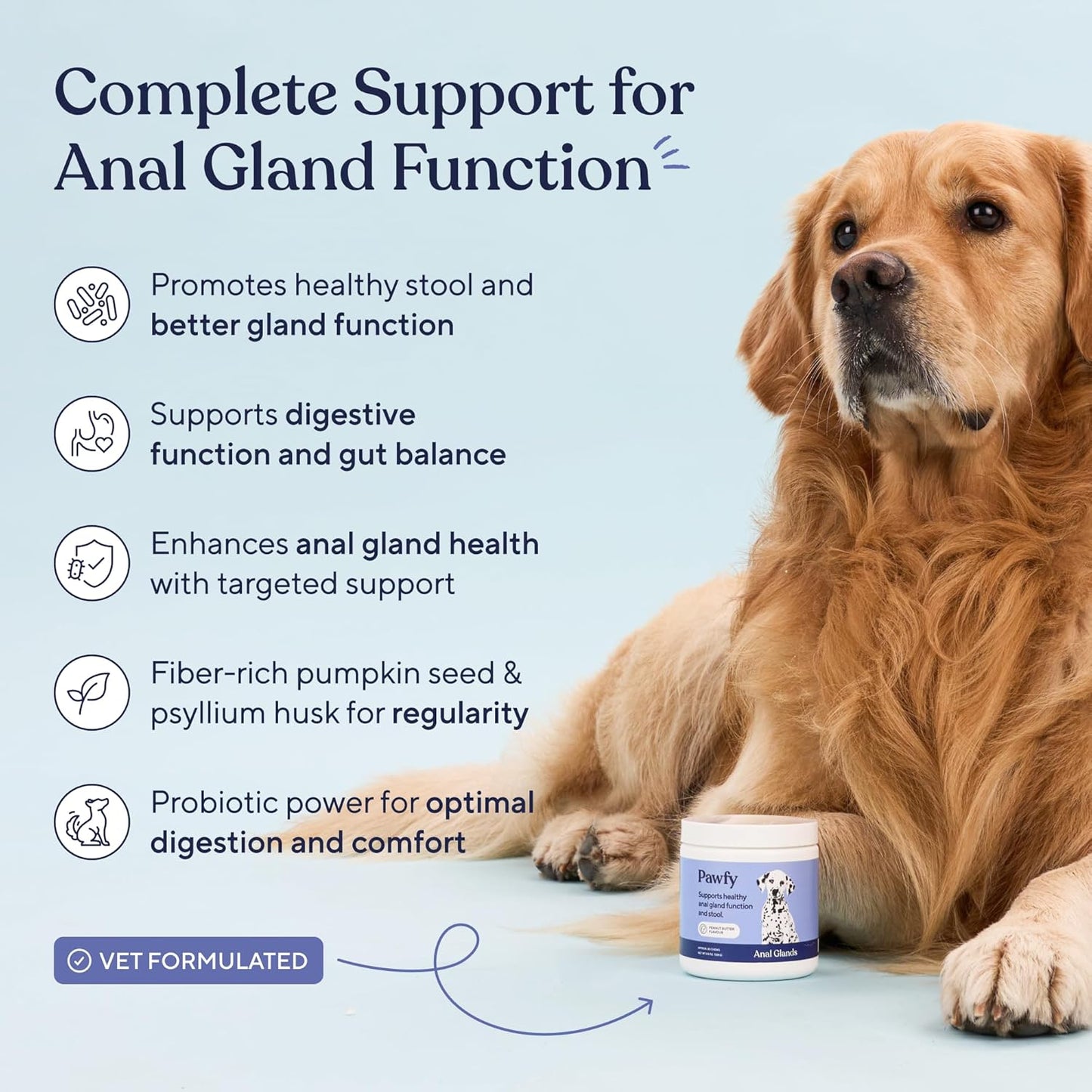 Pawfy Anal Gland Chews for Dogs with Peanut Butter | Dog Probiotics – Helps with Constipation, Digestive Health, and Gas Relief | Promotes Healthy Poops & Comfort - 30 Dog Supplements