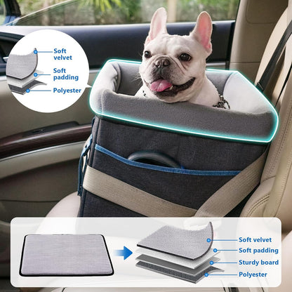 BurgeonNest Dog Car Seat for Small Dogs, Cozy Dog Booster Car Seat with Unique Safety Buckles,Puppy Carseat Covered with Double-Thick Plush, with Clip-on Leash Suitable for Small Pets Up to 20lbs