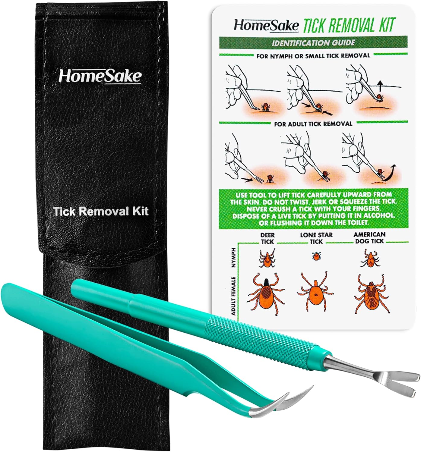Homesake Tick Remover Tool & Tweezer Set for Dogs, Cats & Humans – Stainless Steel Tick Removal Kit with Storage Pouch & Free Tick ID Card – Safe & Effective Tick Puller