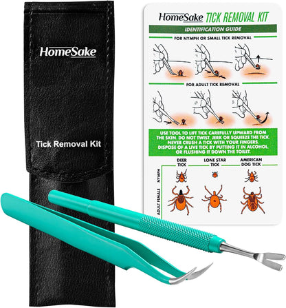 Homesake Tick Remover Tool & Tweezer Set for Dogs, Cats & Humans – Stainless Steel Tick Removal Kit with Storage Pouch & Free Tick ID Card – Safe & Effective Tick Puller