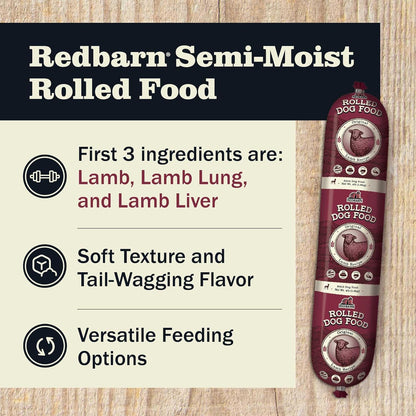 Redbarn Pet Products All-Natural Premium Rolled Dog Food, Lamb Recipe - Soft Semi-Moist Wet Formula for High Protein Diet, Training Rewards, & Treat Pill Concealer - 4 lb, 8 Count