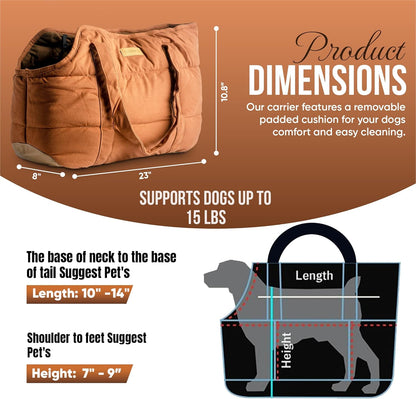 NoblePup Cozy Plush Dog Purse Carrier for Small Dogs - Dog Carrier Purse with Secure Harness Clip, Dog Tote Bag for Small Dogs and Puppies - Brown 2.0