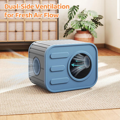 LHBcraft Outdoor Cat House Weatherproof, Feral Cat Houses for Outdoor Indoor Cats, Insulated Cat House with Camera-Shaped Design, Easy to Assemble Blue