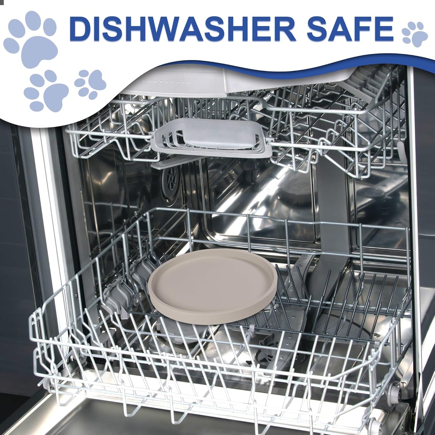 Arespark Pet Silicone Food Mat, Set of 2 Nonslip Waterproof Feeding Bowl Mat with Raised Edges for Food and Water Prevent Spills, Round Eating Tray for Dog Cat Puppy Kitten, 6'' x 6''