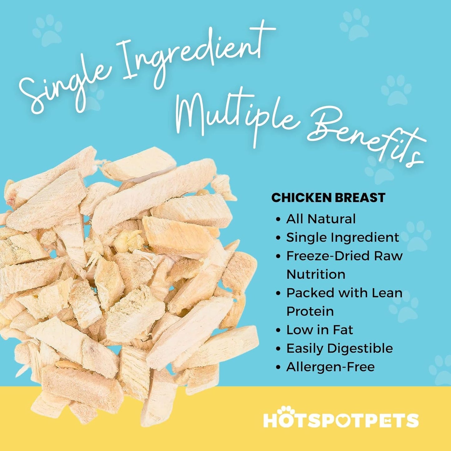 Hotspot Pets Freeze Dried Chicken Treats for Cats & Dogs -1LB Big Bag- Made in USA - Single Ingredient - Resealable Bag, All Natural Grain-Free Chicken Breast- Perfect for Training, Topper or Snack
