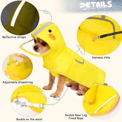 Dog Raincoat,Adjustable Waterproof Cloak Pet Hooded Raincoat Jacket,Cute Yellow Duck Poncho for Pet,M