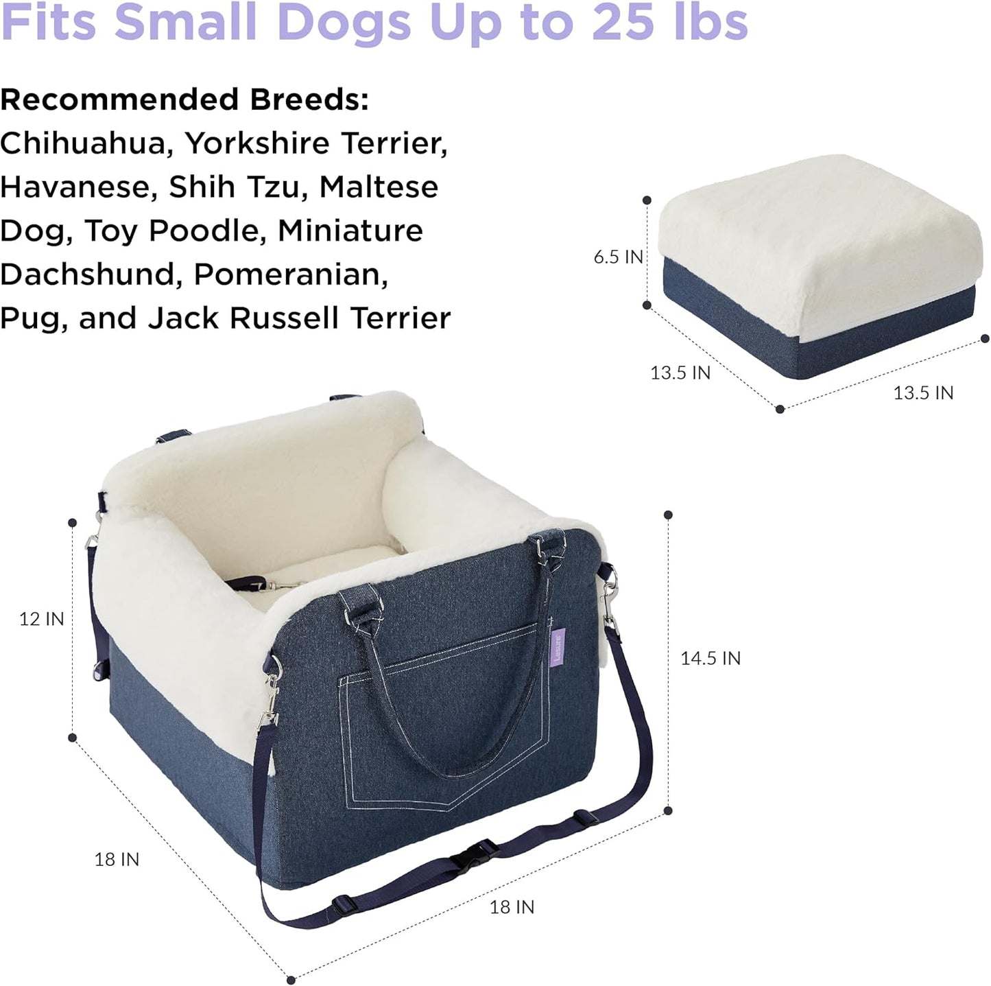 Lesure Dog Booster Bed - Car Seats for Small Dogs, Egg Crate Foam Dog Car Bed with Clip-On Leash Travel accessories, Blue