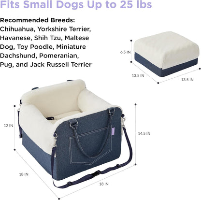 Lesure Dog Booster Bed - Car Seats for Small Dogs, Egg Crate Foam Dog Car Bed with Clip-On Leash Travel accessories, Blue