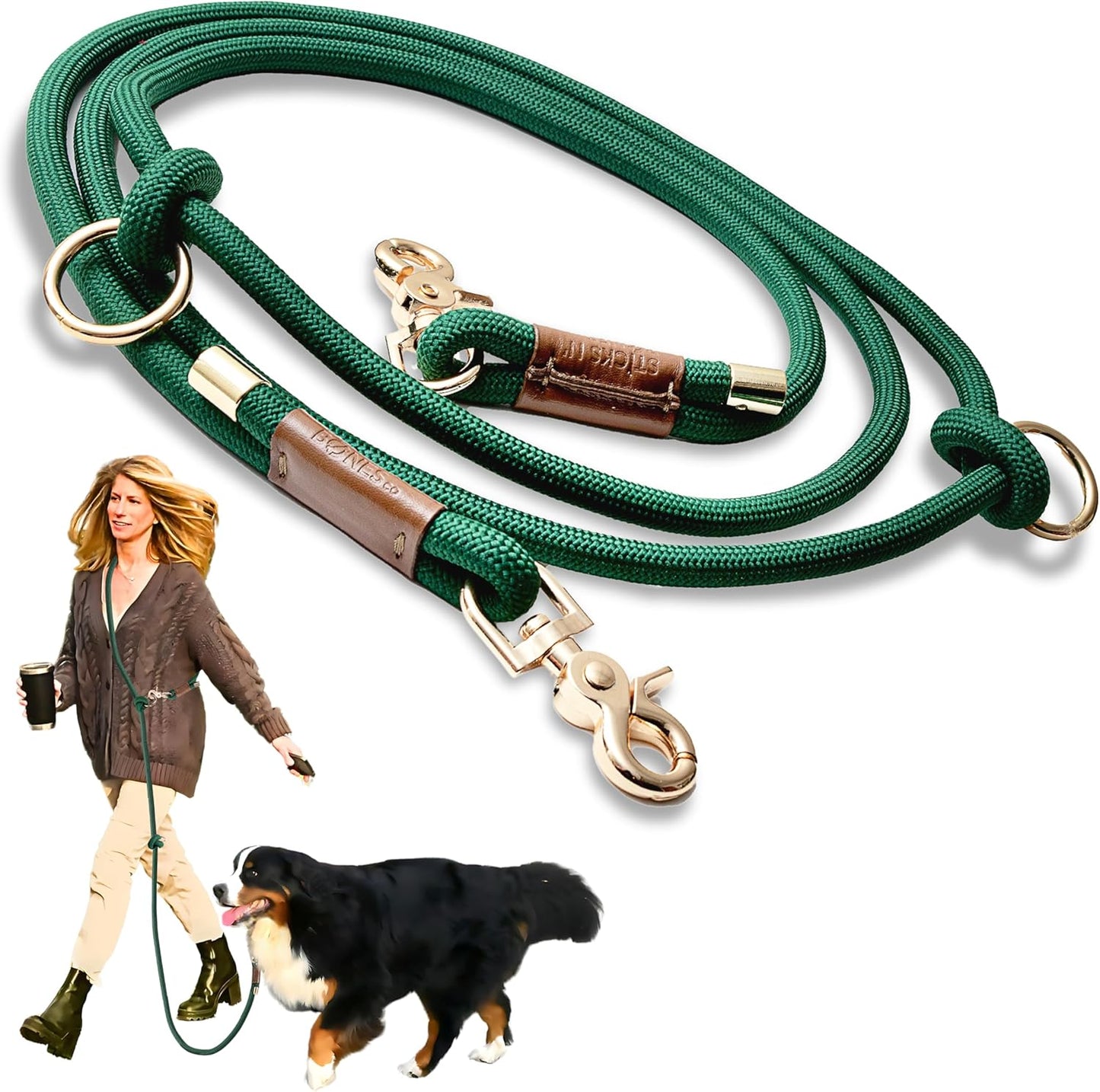 Hands Free Dog Leash, Waist Leash for Dog Walking, Running, Crossbody, Multifunctional, 2 Dogs, Dual Handle, Traditional Lead, Adjustable Lead 4.3ft - 7.5ft, 3/8" (10mm) Diameter.