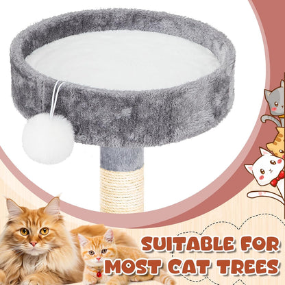 Abbylike 3 Pack 16" Round Cat Dog Bed Cushion Pad Mat Faux Rabbit Fur Pet Sleeping Mat with Small Ball Warm Plush Anti Slip Washable Cat Tree Tower Replacement Cushion Pad for Carrier Crate, White