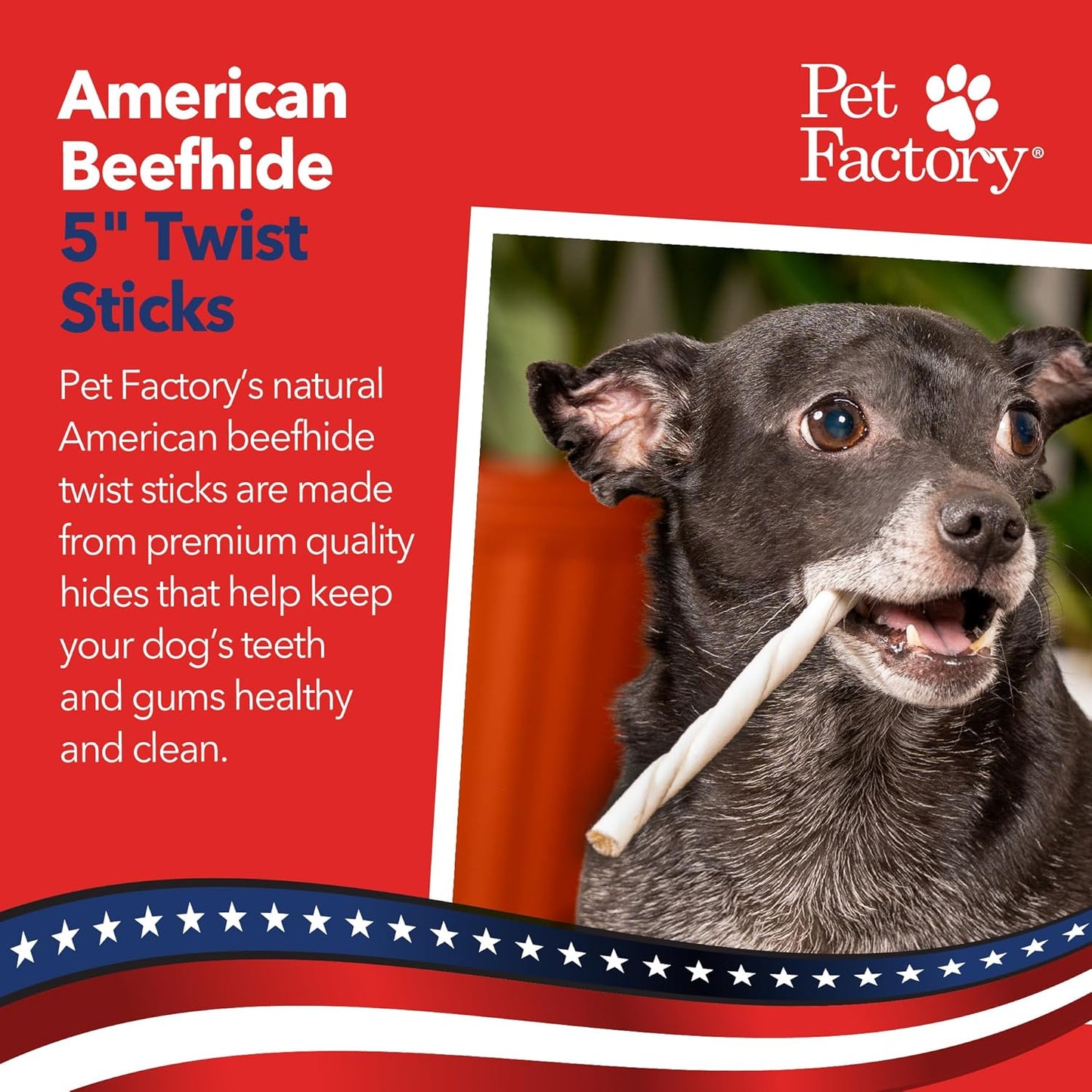 Pet Factory American Beefhide 5" Twist Sticks Dog Chew Treats - Natural Flavor, 10 Count/1 Pack