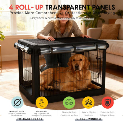Dog Crate Cover,Fits Most 42-inch Dog Crates,Unique Knife Cloth (More Durable and Heavy Duty)+ EVA Transparent Material,with Waterproof Sunshade Cover,Waterproof Dog Kennel Cover,Black(Cover Only)