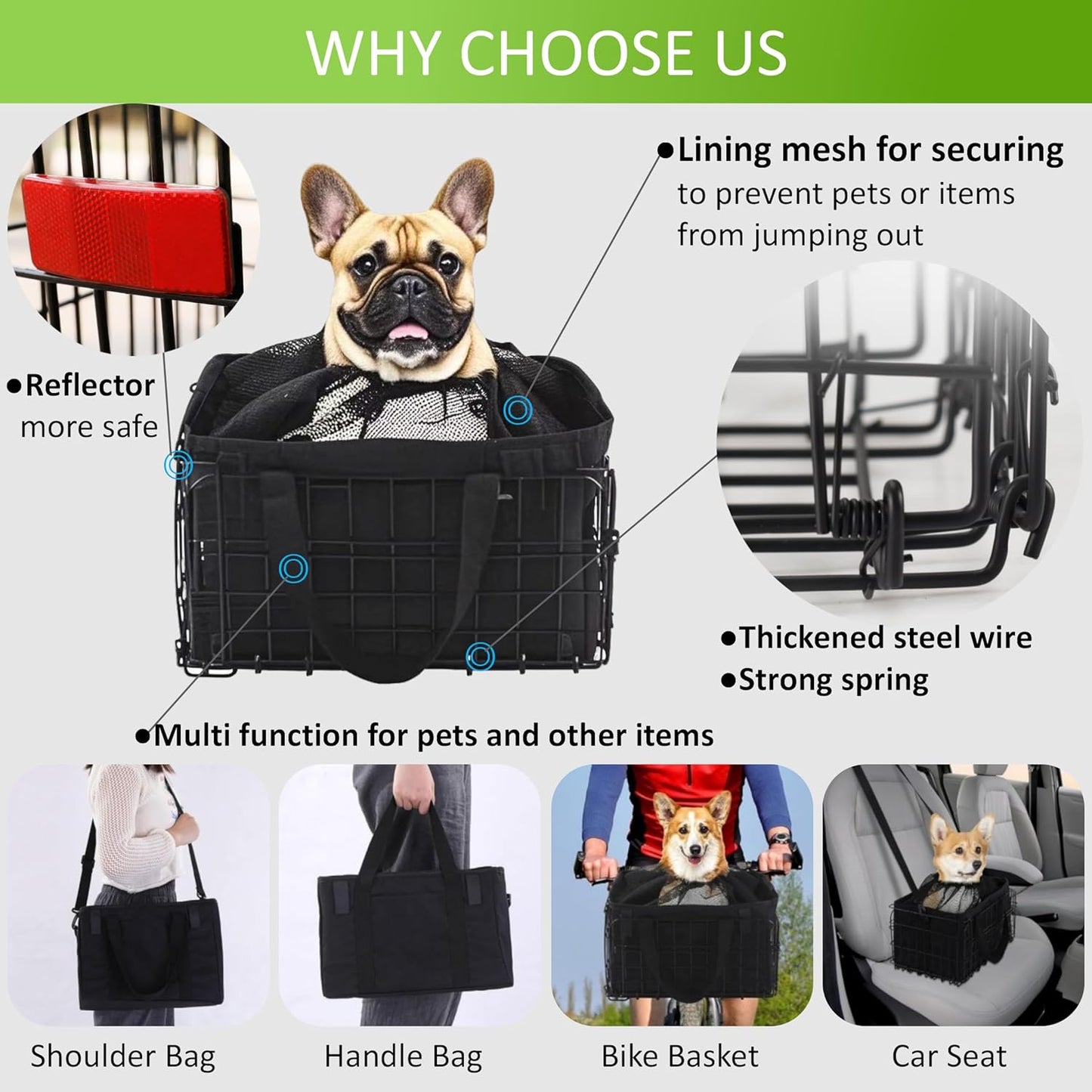 Bike Basket Suit for Front/Rear/Side of Bicycle with Removable Liner Bag, Dog Bike Basket Carrier for Travel, Large Size Basket More Storage, Ebike Accessoriest for Pets, Fruit & Grocery