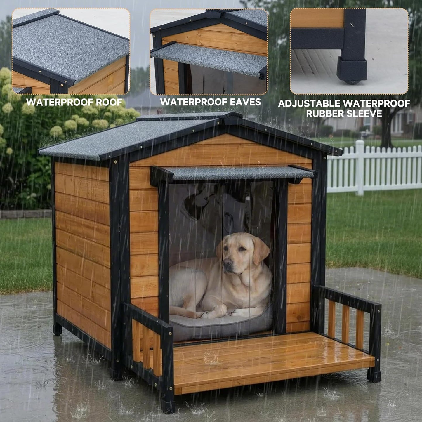 Large Indoor Outdoor Dog House,Wood Insulated Dog House,Weatherproof Outside Shelter with Elevated Floor,Easy to Assemble(43.2" L x32.7 W x 31.8" H)