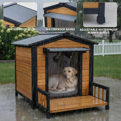 Large Indoor Outdoor Dog House,Wood Insulated Dog House,Weatherproof Outside Shelter with Elevated Floor,Easy to Assemble(43.2" L x32.7 W x 31.8" H)