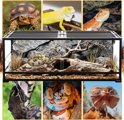 REPTI ZOO Large Glass Reptile Terrarium 48" x 24" x 18", 85 Gallon Detachable Terrarium with Double Hinge Door & Top Screen Ventilation, Reptile Habitat Tank for Bearded Dragon, Ball Python, Gecko