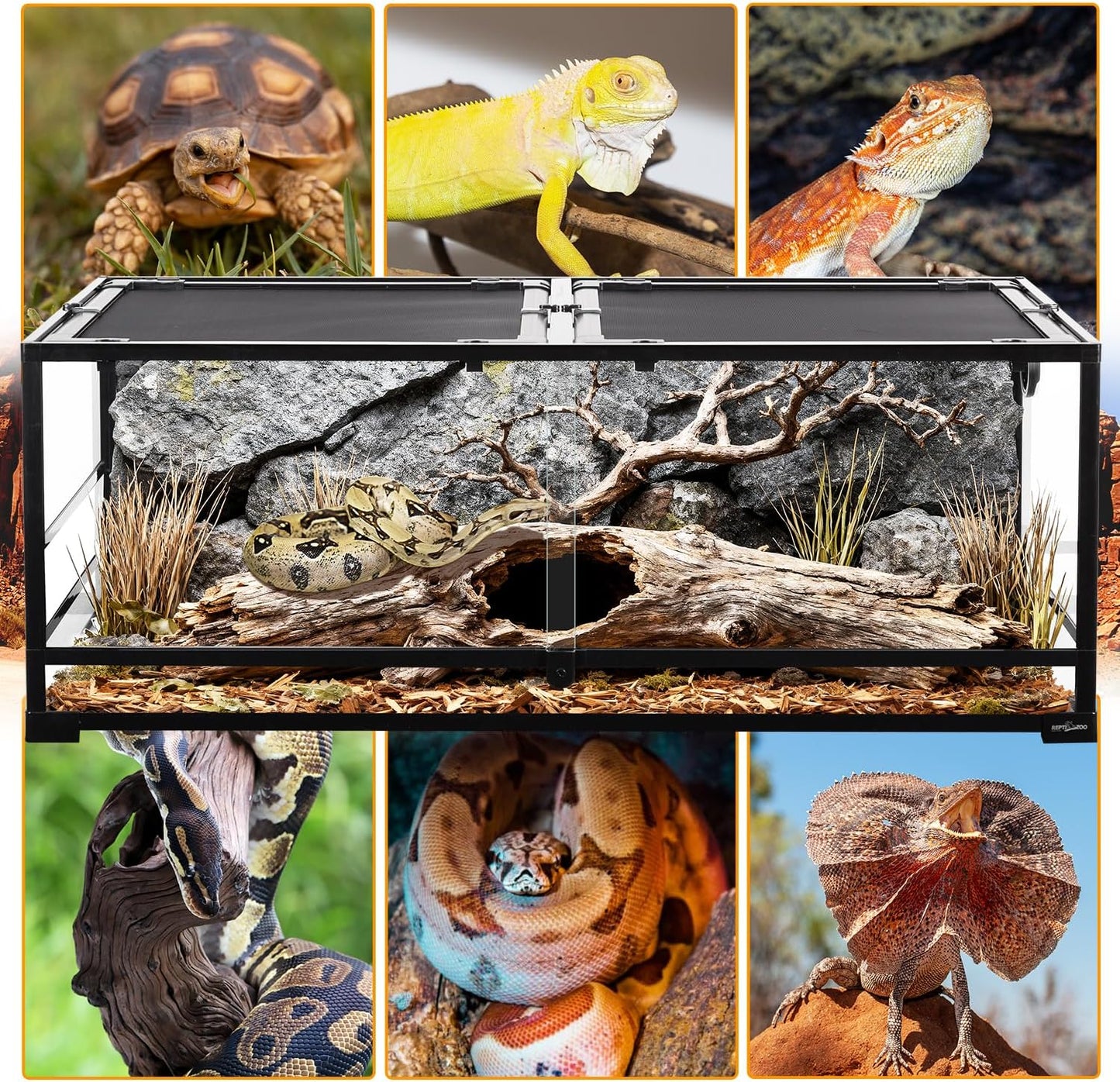 REPTI ZOO Large Glass Reptile Terrarium 48" x 24" x 18", 85 Gallon Detachable Terrarium with Double Hinge Door & Top Screen Ventilation, Reptile Habitat Tank for Bearded Dragon, Ball Python, Gecko