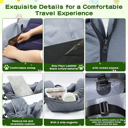 VVICOGARD Dog Car Seats for Small Dogs, Removable Airbag Design Black Washable Pet Booster Seat with Thick Cushion, Travel Doggie Bed Carseat for Small Dog Up to 33 lbs