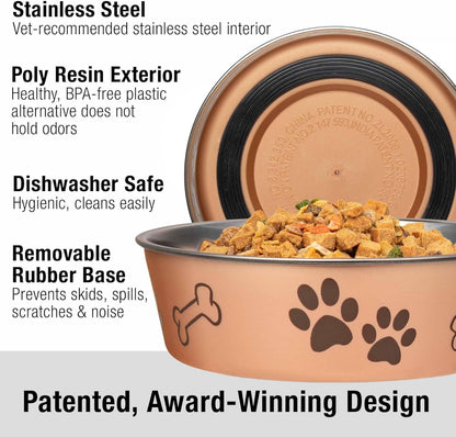 Loving Pets Bella Dog Bowls- Stainless Steel Dog & Cat Bowls - Spill Proof Dog Food Bowl, Cat Bowl, Puppy Essentials & Pet Supplies Great for Home & Travel (Medium 20-35 lbs, Champagne) (Pack of 2)