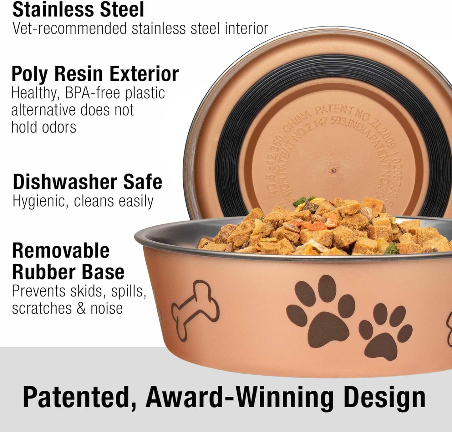 Loving Pets Bella Dog Bowls- Stainless Steel Dog & Cat Bowls - Spill Proof Dog Food Bowl, Cat Bowl, Puppy Essentials & Pet Supplies Great for Home & Travel (Medium 20-35 lbs, Champagne) (Pack of 2)