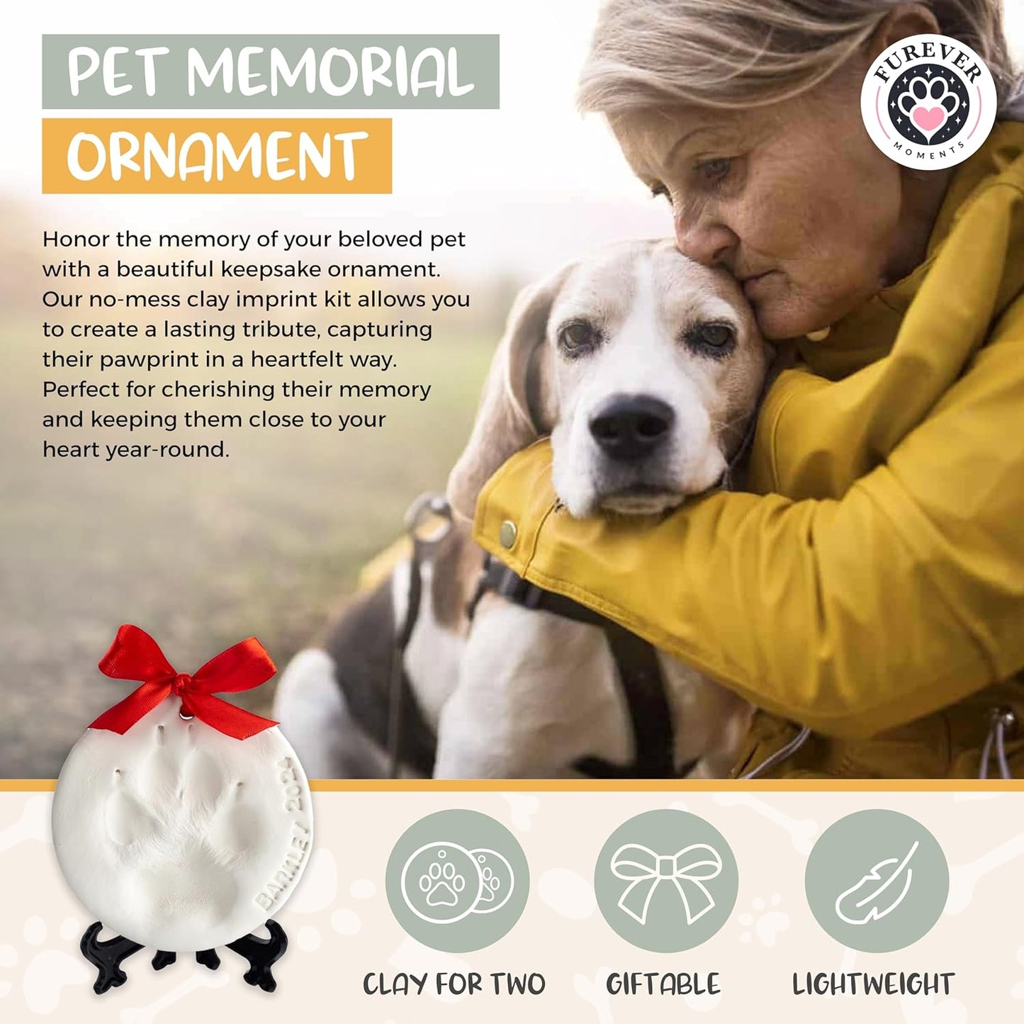 Pet Paw Print Impression Kit Makes (2) Dog Keepsake Ornaments, Inkless Paw Print Kit for Dogs (and Cats!) - Dog Paw Print Kit Keepsake, New Puppy Gift, Pawprint Kit w/ Paints & Name Stamps! (White)