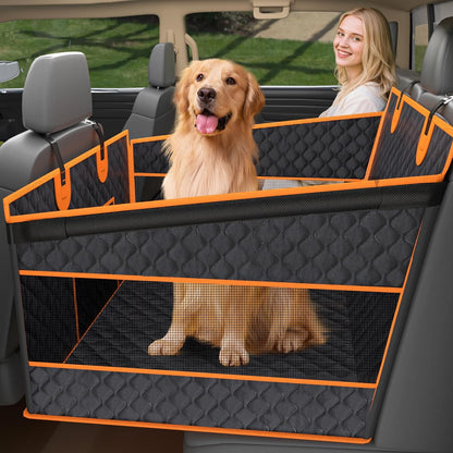 Toffos Dog Car Seat, Extra Stable Backseat Extender for Dogs with Hard Bottom, Waterproof and Foldable Design, Pet Car Seat with Breathable Mesh Window, Black