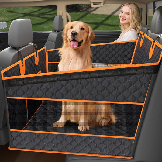 Toffos Dog Car Seat, Extra Stable Backseat Extender for Dogs with Hard Bottom, Waterproof and Foldable Design, Pet Car Seat with Breathable Mesh Window, Black