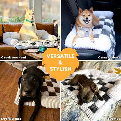 FUNNY FUZZY Couch Cover for Dogs, Loveseat Covers Bed for Large Dogs Cream Plaid Washable Pet Mat for Furniture Protector for Car Seat, X-Large, Black