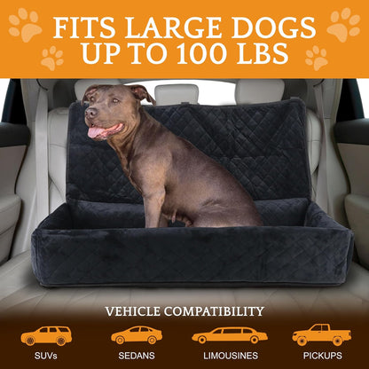 Dog Car Seat for Large Dogs Under 100LBS - Pet Booster Back Seat Bed with Safety Tethers & Storage Pocket, Removable Washable Travel Safety Car Accessory Only for Back Seat (Black)