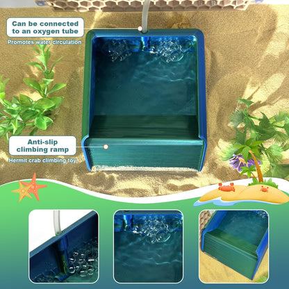 Hermit Crab Water Bowl with Climbing Ramp, Reptile Feeding Water Dish Tank Accessories, Suitable for Hermit Crab Bearded Dragon Lizard Tortoise Frog Gecko (Navy Blue)