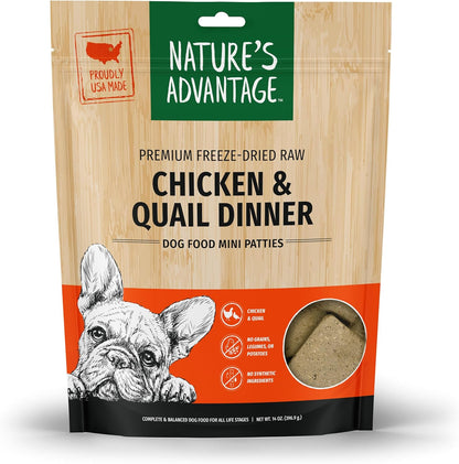 Nature's Advantage Freeze-Dried Raw Chicken & Quail Dinner Dog Food Mini Patties, 14 oz | Grain Free, High Protein Nutrition