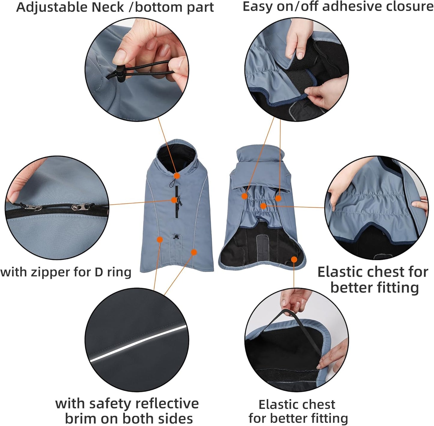 Pro-Series Waterproof Dog Coat, Softshell Winter Jacket with Fleece Lining & Rear Leg Straps, Full-Coverage Raincoat with Dual-Zipper Harness Port for Outdoor Hiking (Blue, Large)