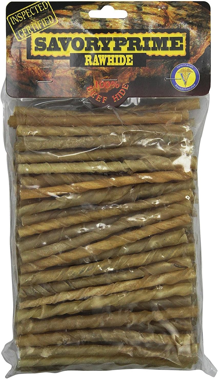 Savory Prime Rawhide 100% Beef Hide Natural Twist Sticks, 5 Inches