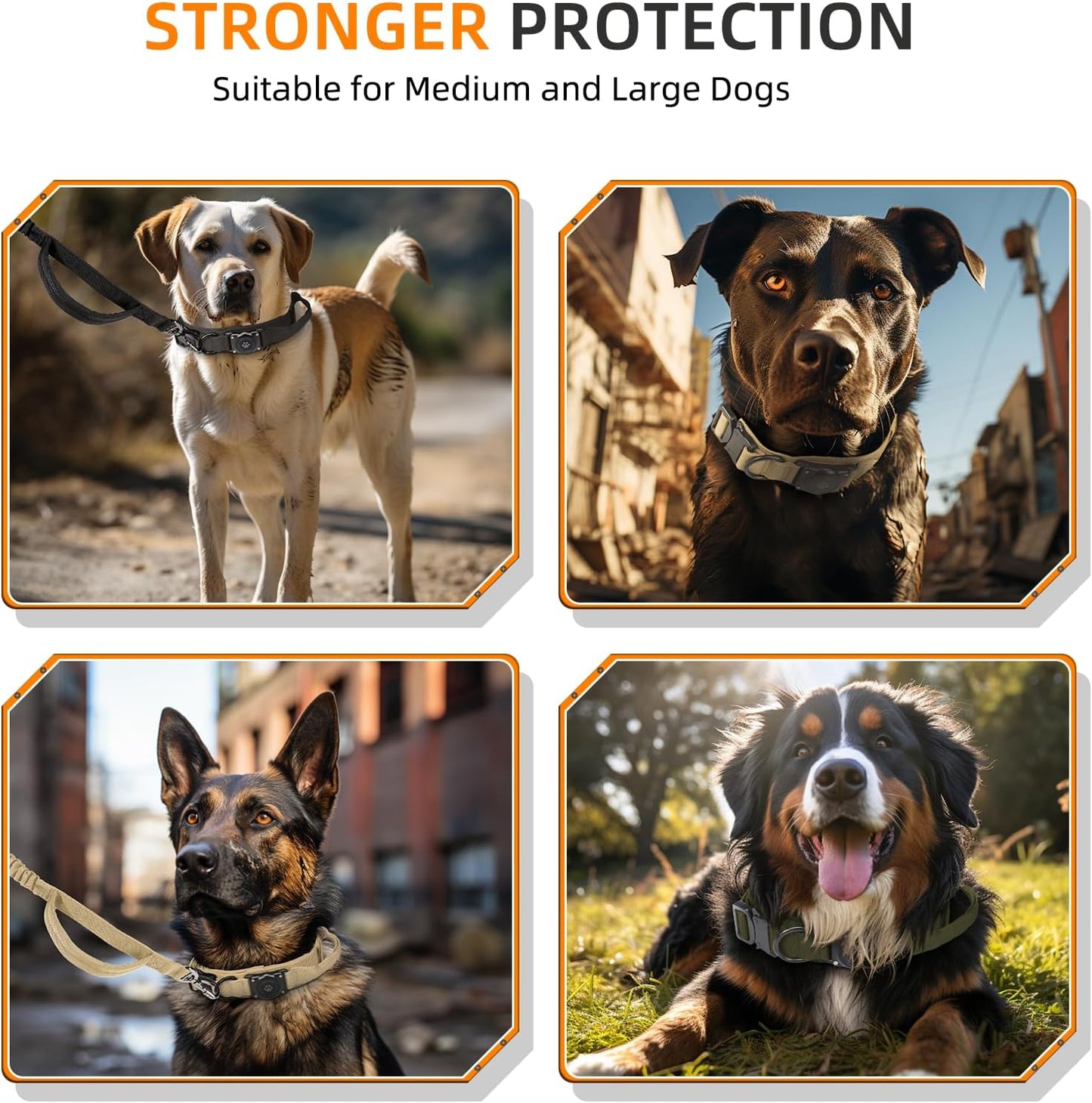 Tactical AirTag Dog Collar, 100% Waterproof Integrated Apple Air Tag Dog Collars with Hard PC AirTag Holder, Adjustable Military Collar with Handle, GPS Dog Collar for Medium Large Dogs (L, Black)