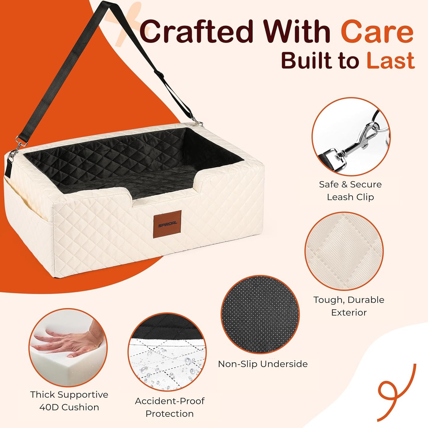 Travel Bed & Booster Seat for 1 Large or 2 Small Dogs | Dog Car Seat for Large and Medium Pets | Plush Car Bed for Vehicles | Removable 600D Oxford Cover, Dual Safety Straps & Non-Slip Base