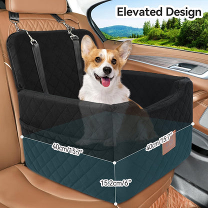 Dog Car Seat for Small/Medium Dogs Under 35lbs,Memory Foam Dog Booster Seats,Detachable and Washable Traval Pet Car Seat,Dogs Bed with 2 Safety Belts(Balck)