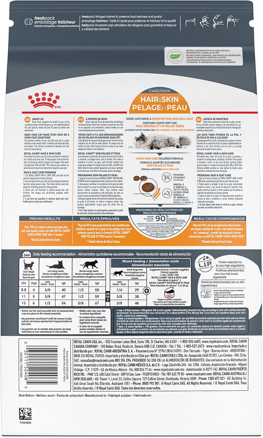 Royal Canin Feline Care Nutrition Hair & Skin Care Adult Dry Cat Food, 3 lb Bag